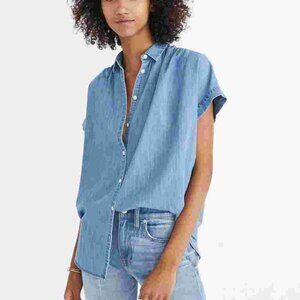 Madewell Central Shirt Roberta Indigo Blue Oversized Soft Button-Down Size M